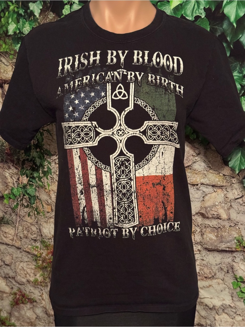 Black 'Irish by Blood' Short-Sleeve Graphic Tee with Flag Cross